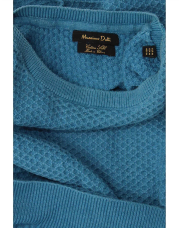 Massimo Dutti Mens Boat Neck Jumper Sweater Medium Blue Cotton