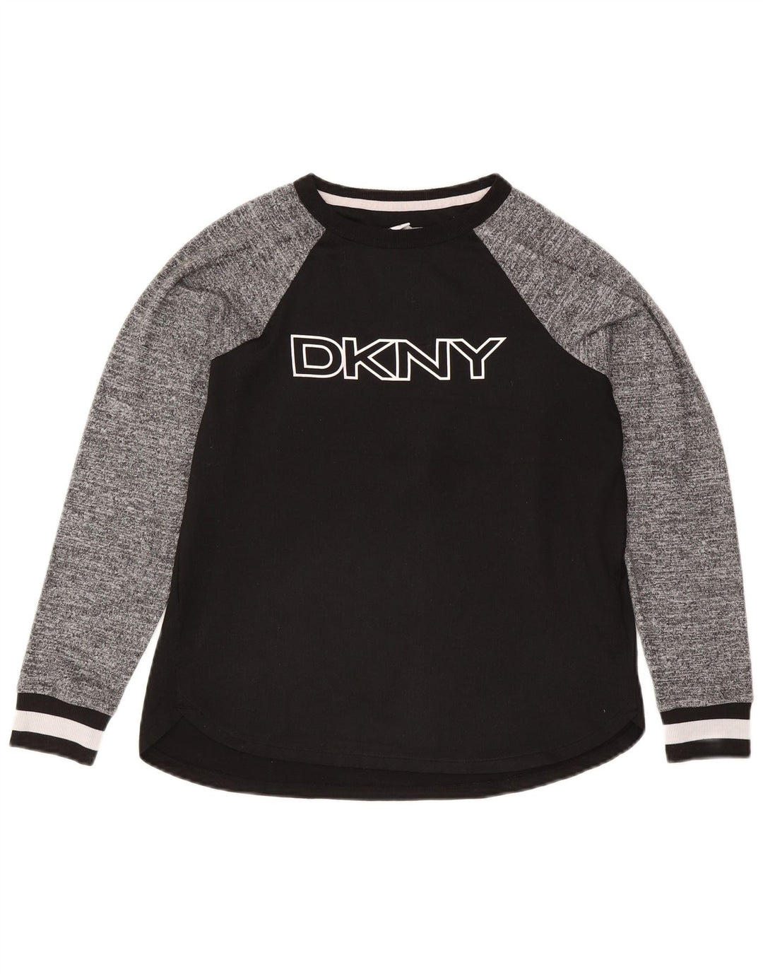 Dkny Womens Graphic Top Long Sleeve UK 10 Small Black Colourblock Polyester