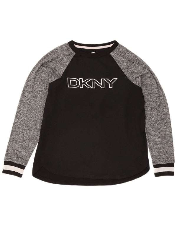 Dkny Womens Graphic Top Long Sleeve UK 10 Small Black Colourblock Polyester