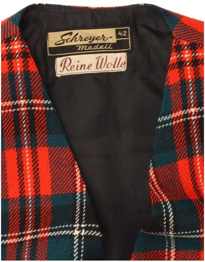 VINTAGE Womens Crop Waistcoat EU 42 Large Red Plaid Virgin Wool