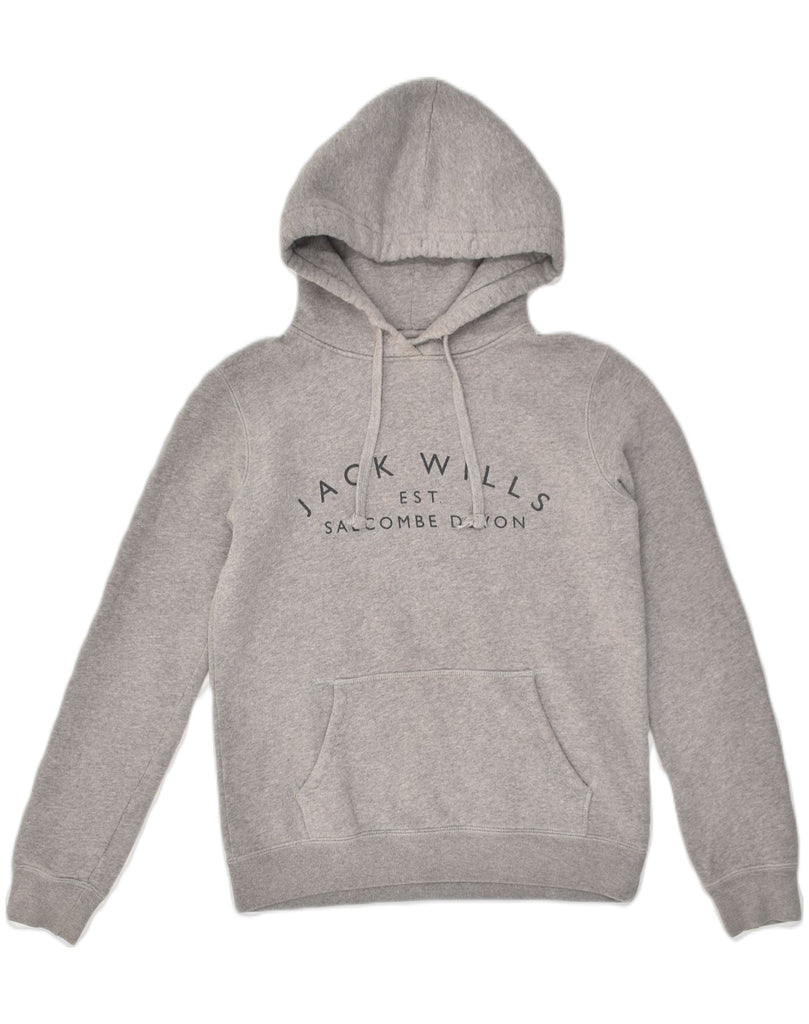 JACK WILLS Womens Graphic Hoodie Jumper UK 8 Small  Grey Cotton | Vintage Jack Wills | Thrift | Second-Hand Jack Wills | Used Clothing | Messina Hembry 