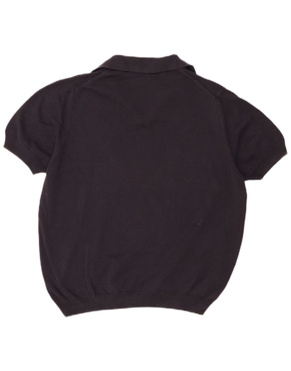 Zara Mens Short Sleeve Polo Neck Jumper Sweater Large Navy Blue
