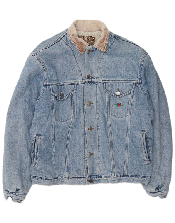 Vintage Mens Sherpa Denim Jacket UK 40 Large Blue Colourblock Cotton