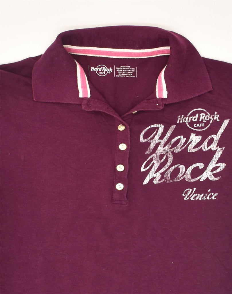 HARD ROCK CAFE Womens Venice Graphic Polo Shirt UK 12 Medium Burgundy | Vintage Hard Rock Cafe | Thrift | Second-Hand Hard Rock Cafe | Used Clothing | Messina Hembry 