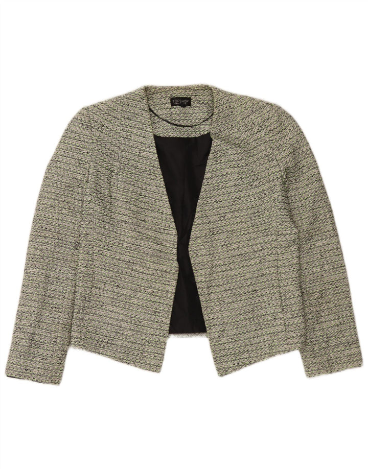 Topshop Womens Open Blazer Jacket UK 12 Medium Green Cotton