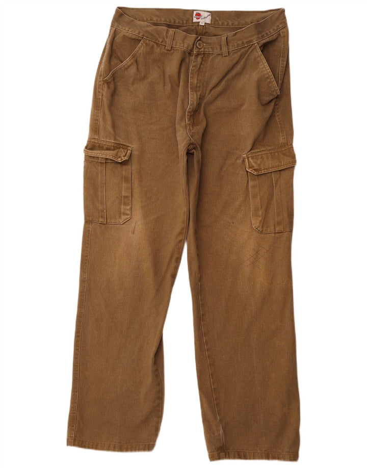 VINTAGE Mens Straight Cargo Trousers EU 52 XL W36 L30 Khaki Cotton