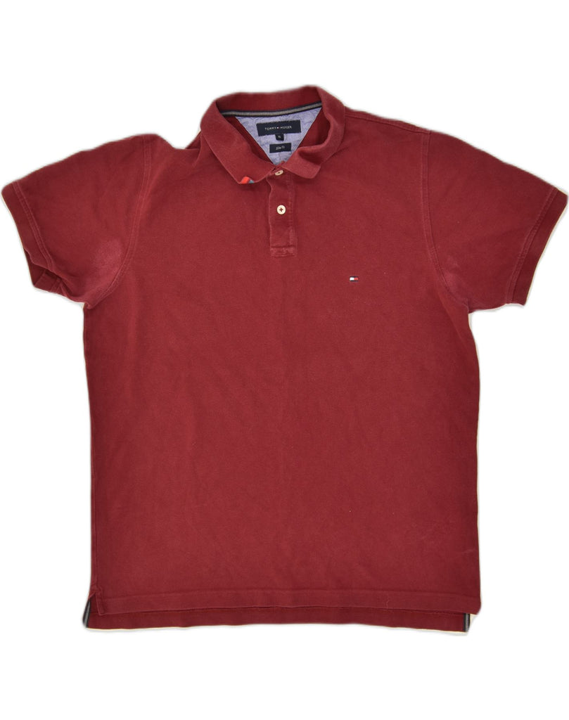 TOMMY HILFIGER Mens Slim Fit Polo Shirt XL Burgundy Cotton | Vintage Tommy Hilfiger | Thrift | Second-Hand Tommy Hilfiger | Used Clothing | Messina Hembry 