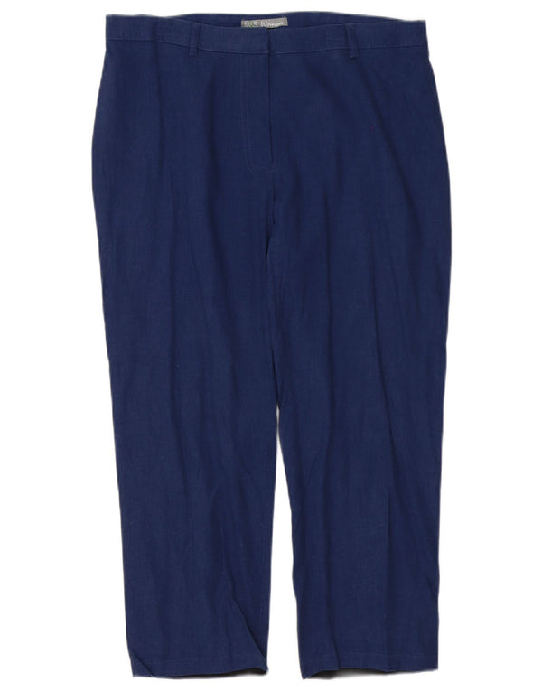 Marks & Spencer Womens Capri Trousers UK 12 Medium W32 L23 Blue Linen