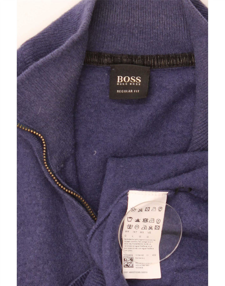Hugo Boss Mens Zip Neck Jumper Sweater Large Navy Blue Virgin Wool