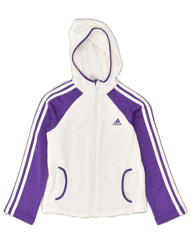 ADIDAS Girls Zip Hoodie Sweater 7-8 Years White Colourblock Polyester | Vintage Adidas | Thrift | Second-Hand Adidas | Used Clothing | Messina Hembry 