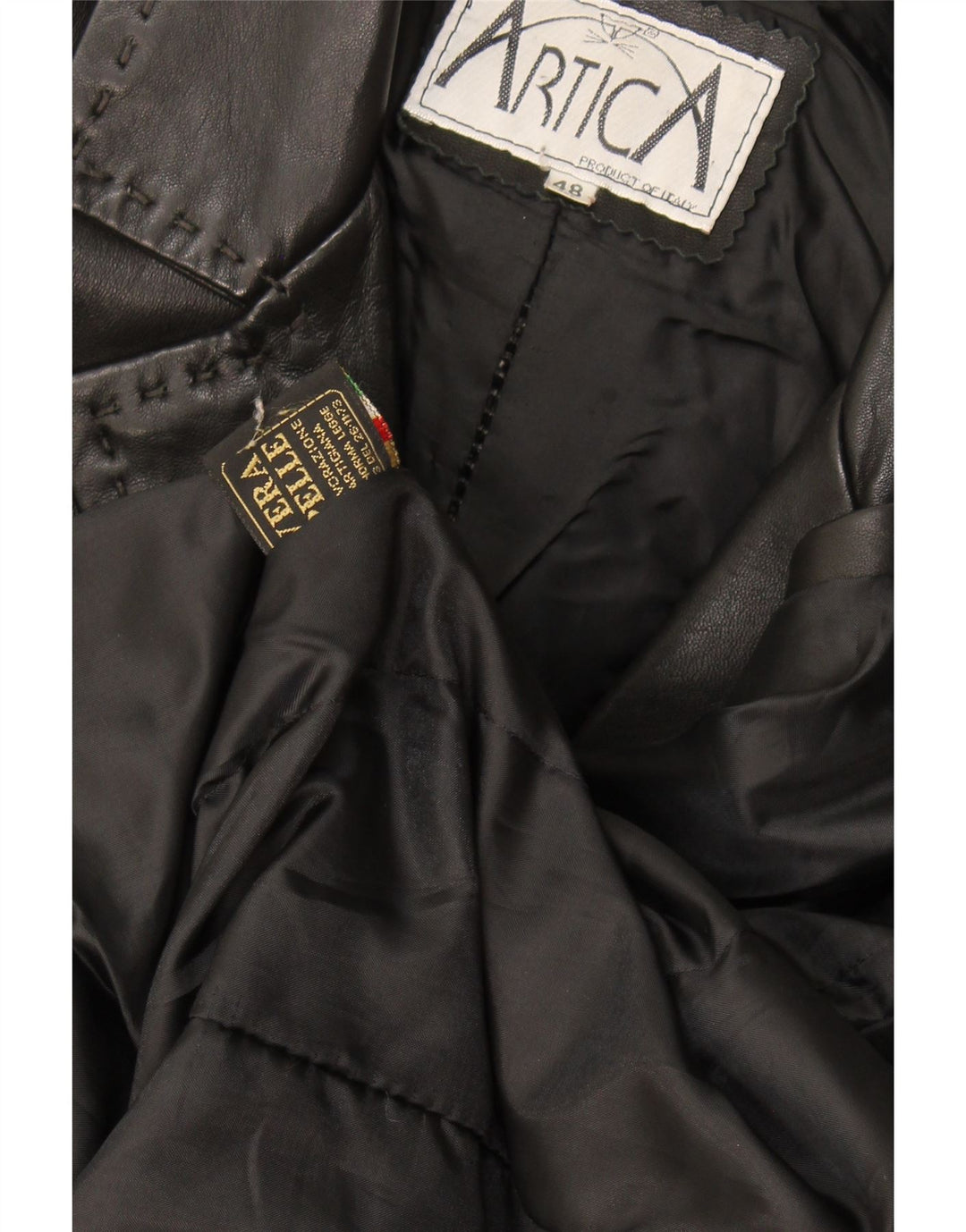 Vintage Womens Leather Coat IT 48 XL Black Leather