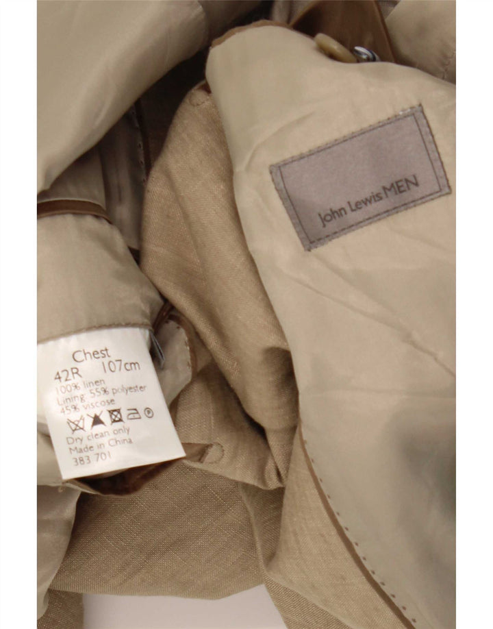 John Lewis Mens 2 Button Blazer Jacket UK 42 XL Beige Linen