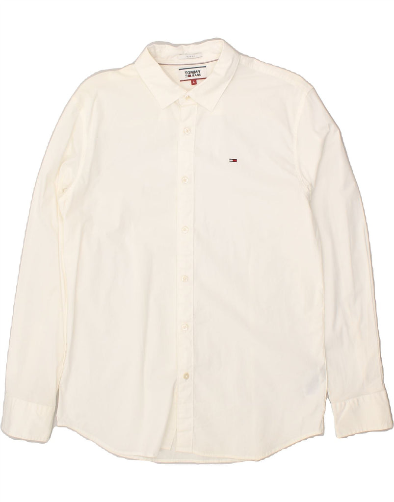 TOMMY HILFIGER Mens Slim Fit Shirt Large White Cotton | Vintage Tommy Hilfiger | Thrift | Second-Hand Tommy Hilfiger | Used Clothing | Messina Hembry 