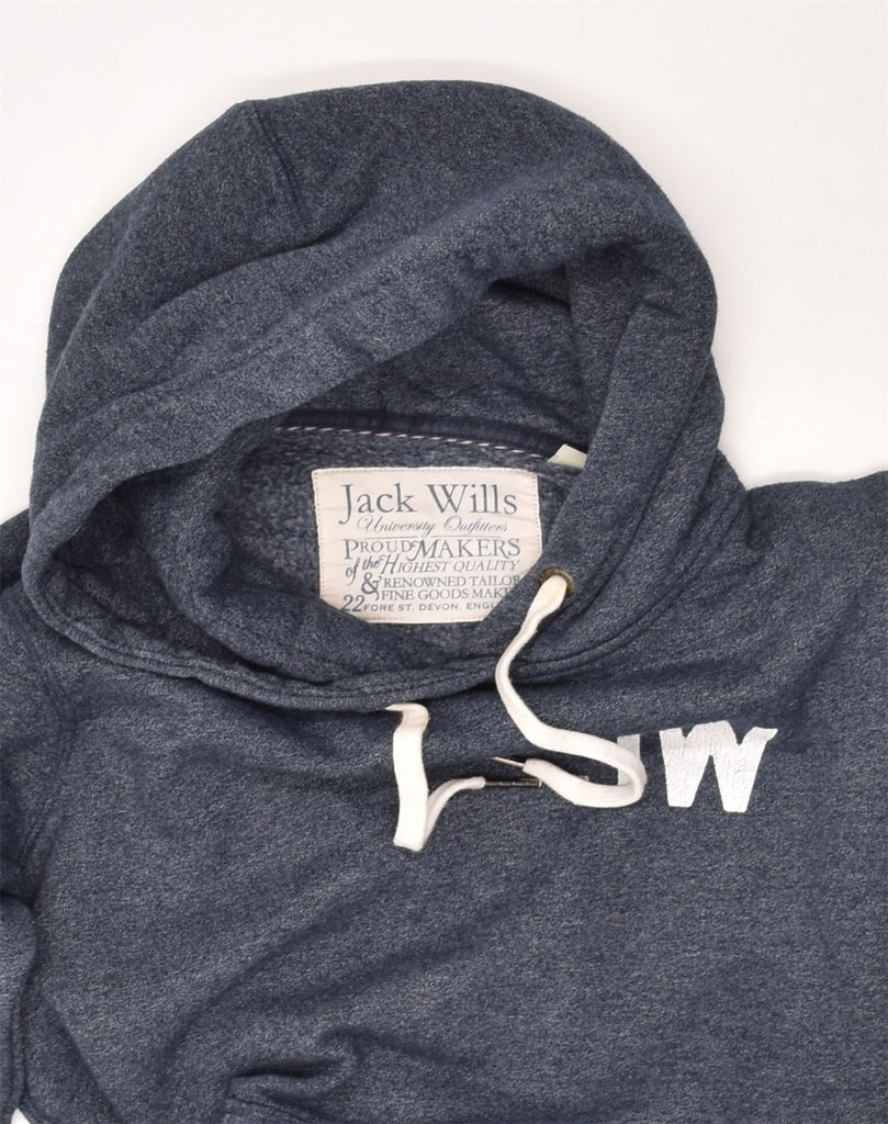 JACK WILLS Womens Graphic Hoodie Jumper UK 12 Medium Navy Blue Cotton | Vintage Jack Wills | Thrift | Second-Hand Jack Wills | Used Clothing | Messina Hembry 