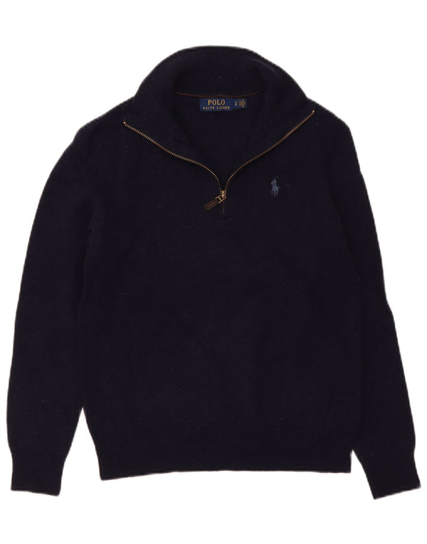 Polo Ralph Lauren Womens Zip Neck Jumper Sweater UK 10 Small Navy Blue Wool