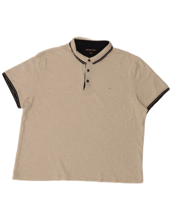 MICHAEL KORS Mens Polo Shirt Large Beige Flecked