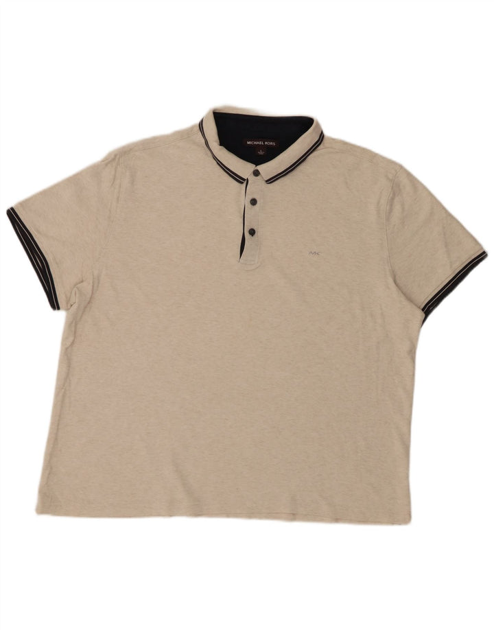 MICHAEL KORS Mens Polo Shirt Large Beige Flecked