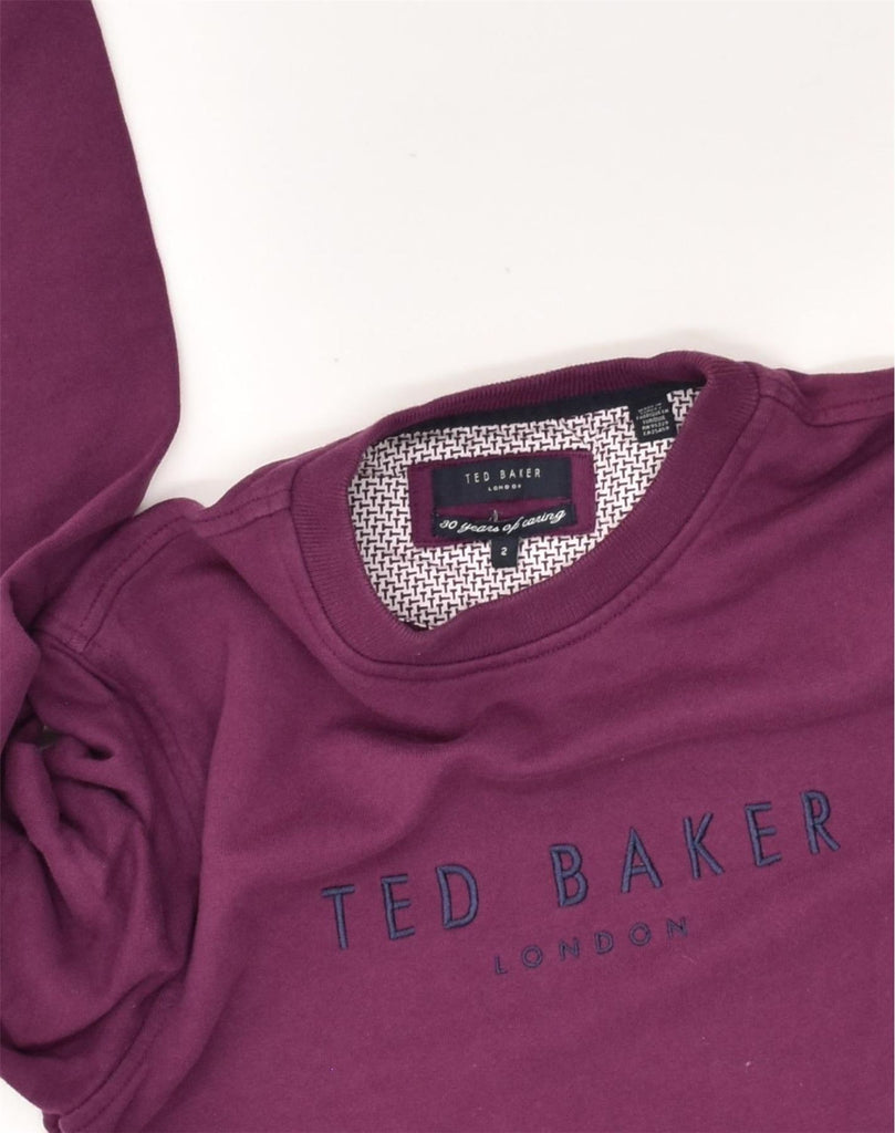 TED BAKER Mens Graphic Sweatshirt Jumper Size 2 Small Purple Cotton | Vintage Ted Baker | Thrift | Second-Hand Ted Baker | Used Clothing | Messina Hembry 