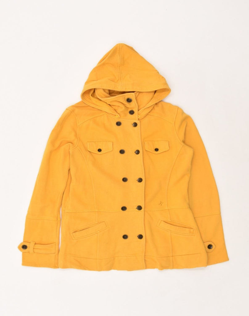 HURLEY Womens Hooded Double Breasted Coat UK 12 Medium Yellow Cotton | Vintage Hurley | Thrift | Second-Hand Hurley | Used Clothing | Messina Hembry 