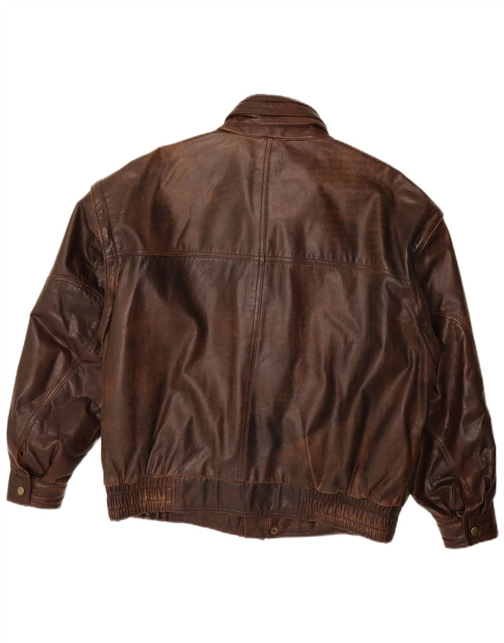 M. Flues Mens Loose Fit Leather Jacket UK 38 Medium Brown Leather