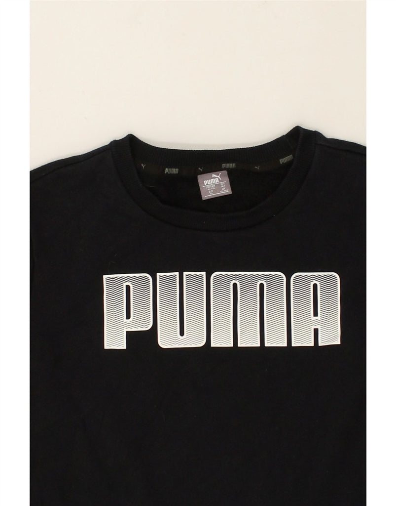 PUMA Boys Graphic Sweatshirt Jumper 13-14 Years Black Cotton | Vintage Puma | Thrift | Second-Hand Puma | Used Clothing | Messina Hembry 