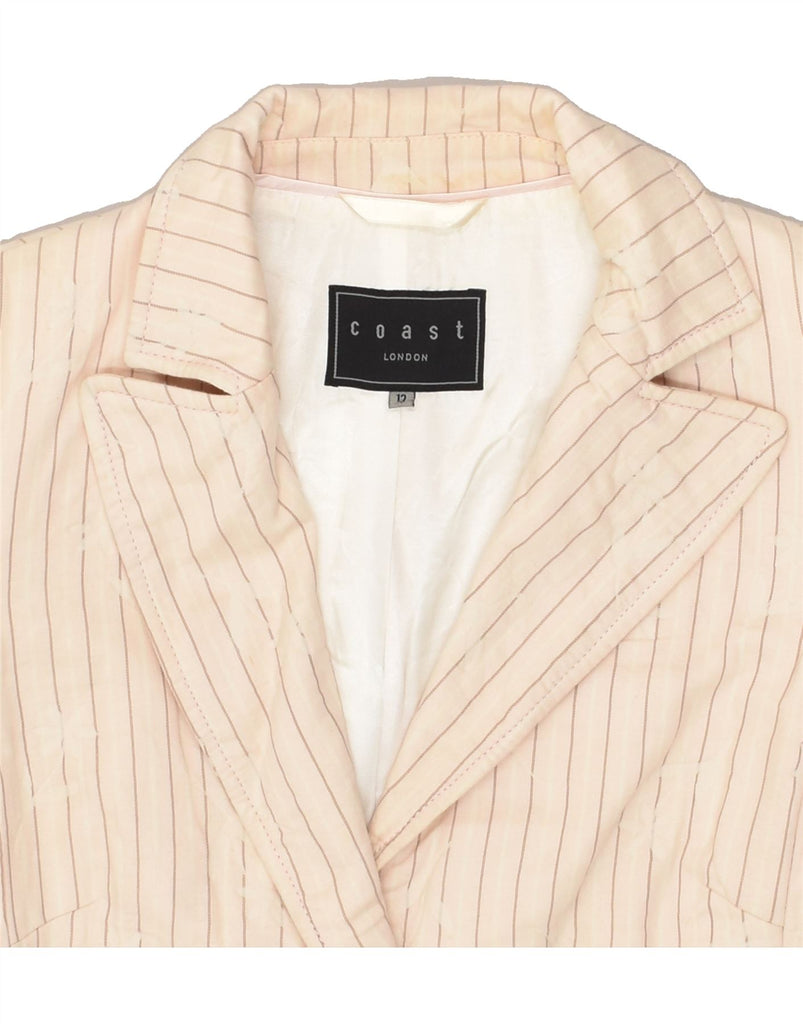 COAST Womens 2 Button Blazer Jacket UK 12 Medium Beige Striped Cotton | Vintage Coast | Thrift | Second-Hand Coast | Used Clothing | Messina Hembry 