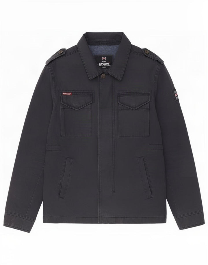 Superdry Mens Military Jacket UK 38 Medium Black Cotton