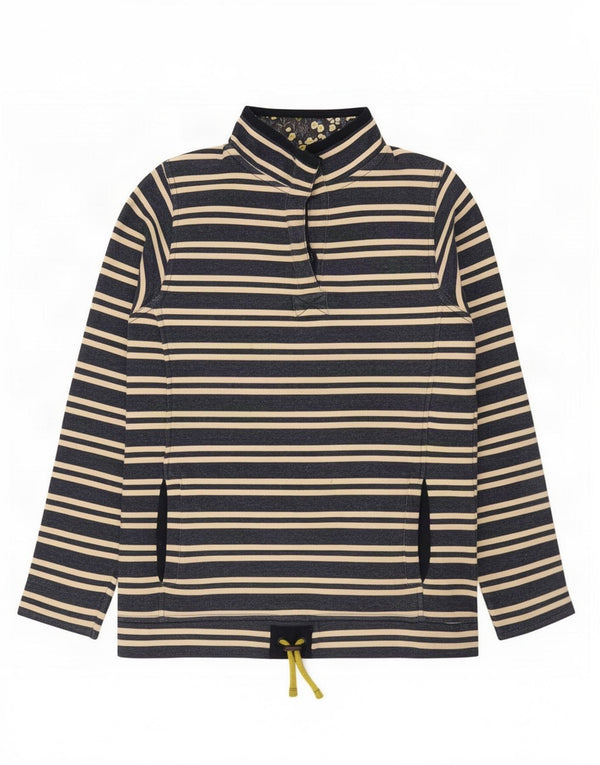 Weird Fish Womens Zip Neck Sweatshirt Jumper UK 10 Small Navy Blue Striped