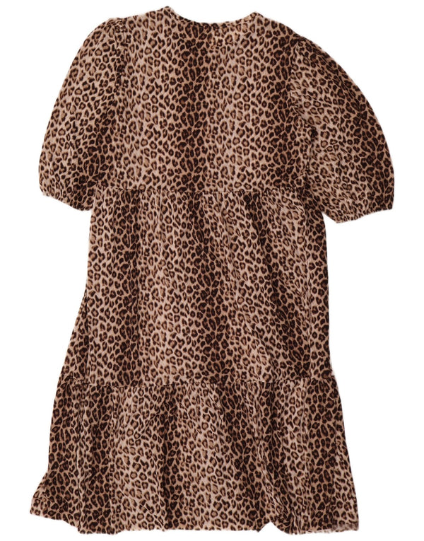 Zara Womens 3/4 Sleeve Maxi Dress UK 16 Large Brown Animal Print Polyester
