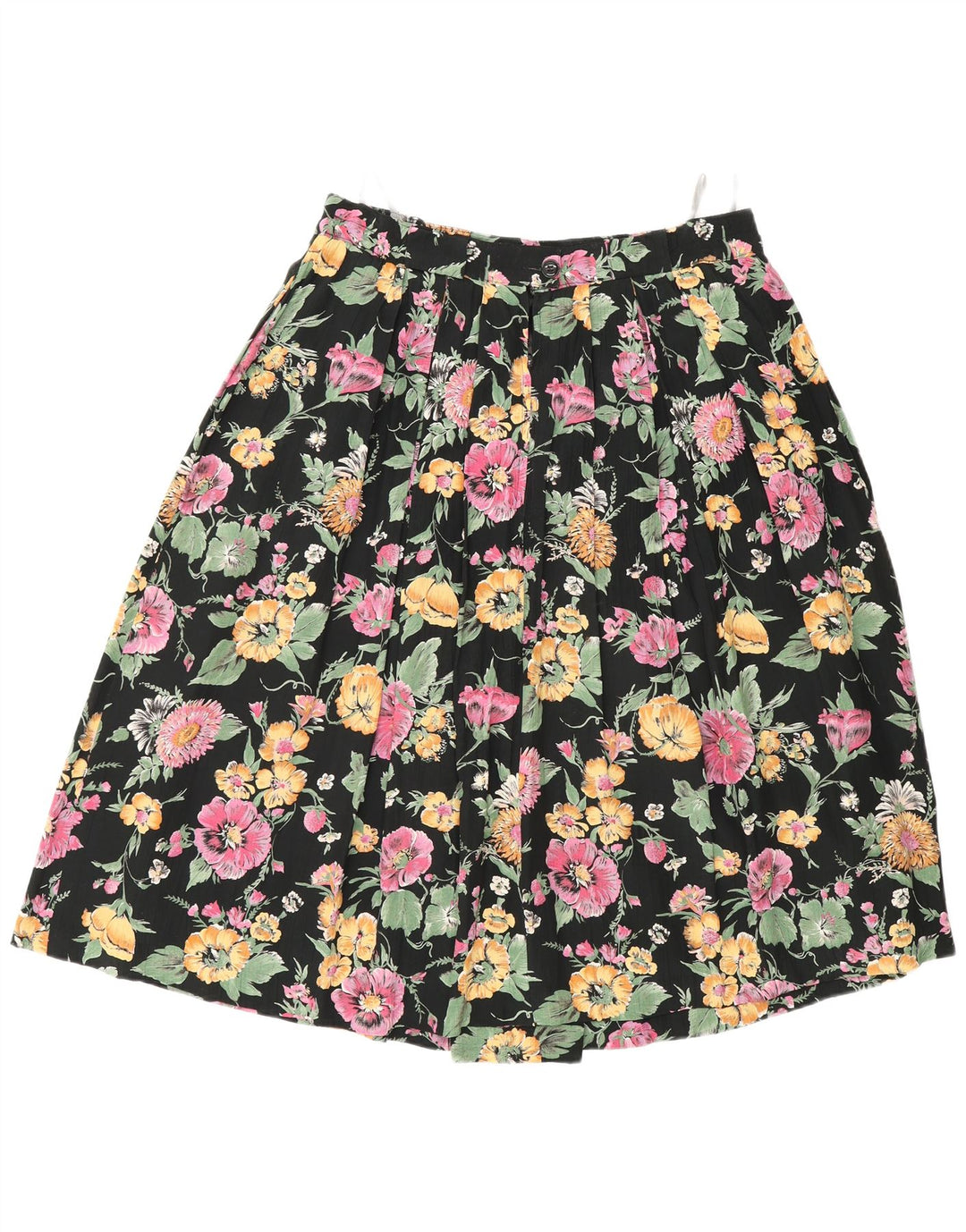 C&A Womens Pleated Skirt W30 Medium Black Floral Viscose