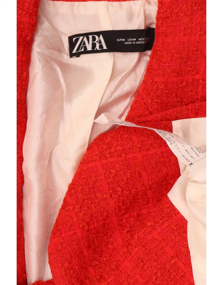 Zara Womens Double Breasted Blazer Jacket UK 12 Medium Red Check Cotton