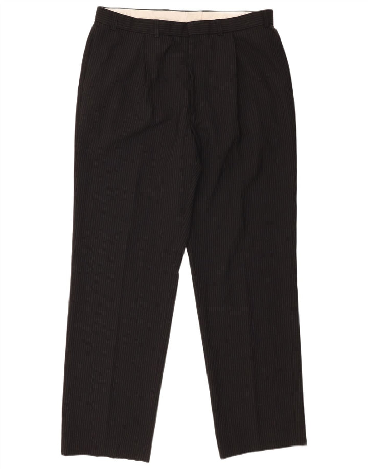 Marks & Spencer Mens Pegged Suit Trousers W36 L33 Black Pinstripe Polyester
