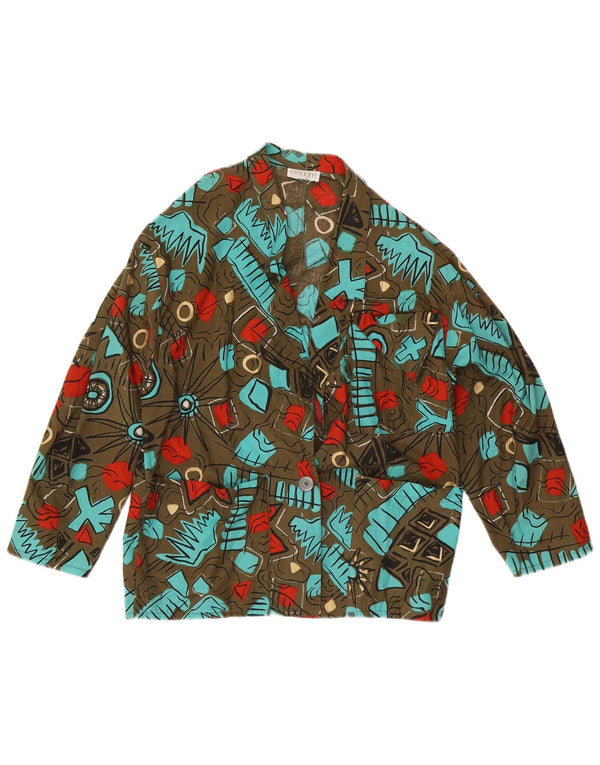 Vintage Womens Abstract Pattern 1 Button Blazer Jacket UK 14 Large Khaki
