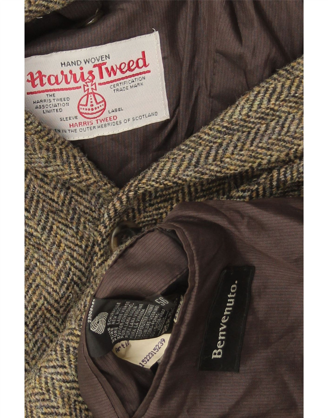 Benvenuto Mens Harris Tweed Blazer Jacket IT 56 3XL Green Herringbone