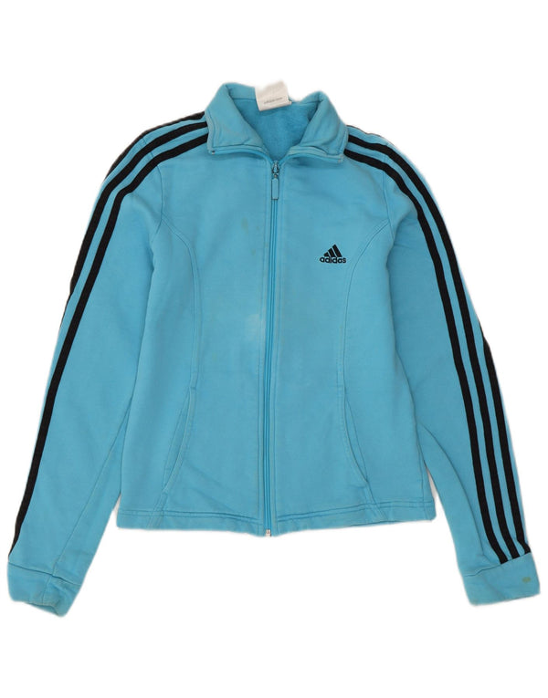 ADIDAS Womens Tracksuit Top Jacket UK 8 Small Blue Cotton