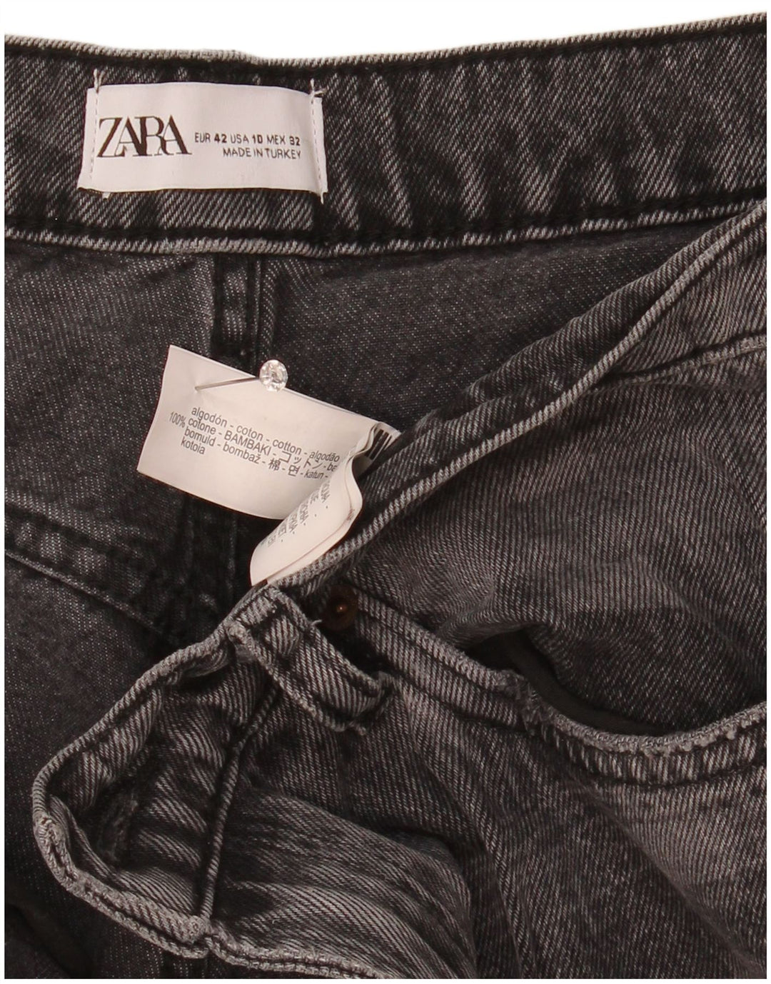 Zara Womens Straight Jeans EU 42 Large W32 L30 Grey Check Cotton