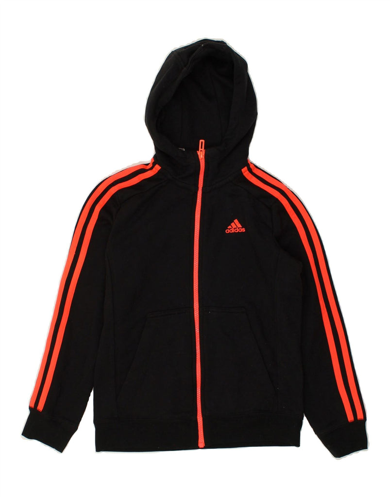 ADIDAS Boys Zip Hoodie Sweater 9-10 Years Black Cotton | Vintage Adidas | Thrift | Second-Hand Adidas | Used Clothing | Messina Hembry 