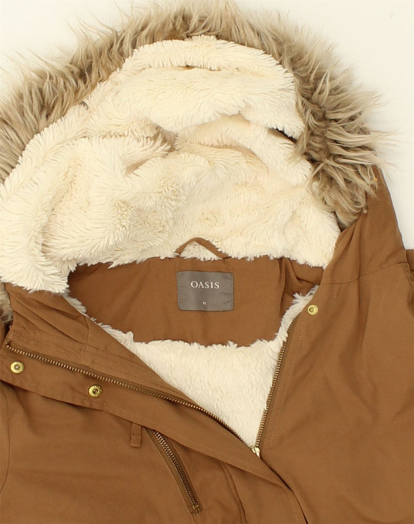 OASIS Womens Sherpa Hooded Parka Jacket UK 14 Medium Brown Polyester | Vintage Oasis | Thrift | Second-Hand Oasis | Used Clothing | Messina Hembry 