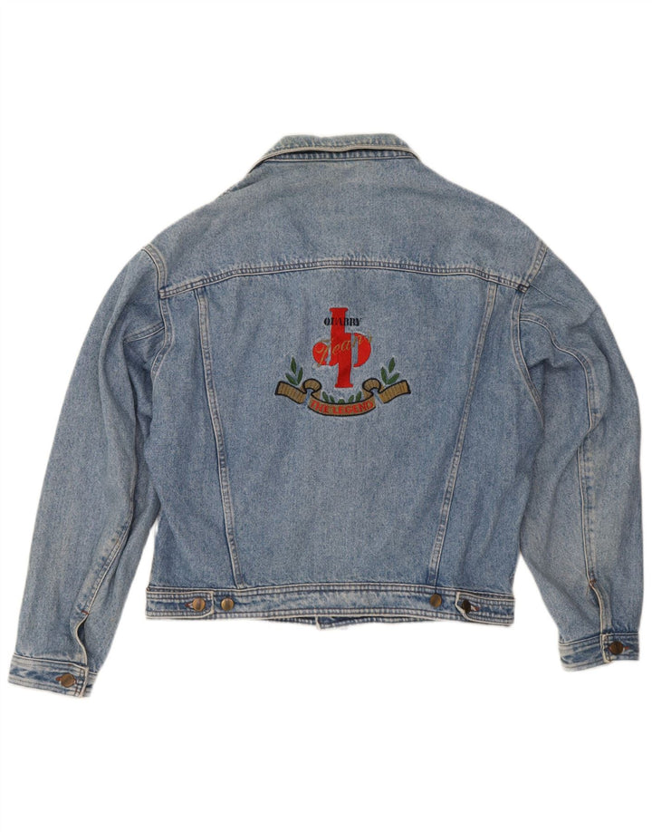 Quarry Mens Graphic Denim Jacket UK 38 Medium Blue Cotton