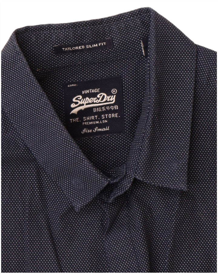 Superdry Mens Tailored Slim Fit Shirt Small Navy Blue Spotted Cotton