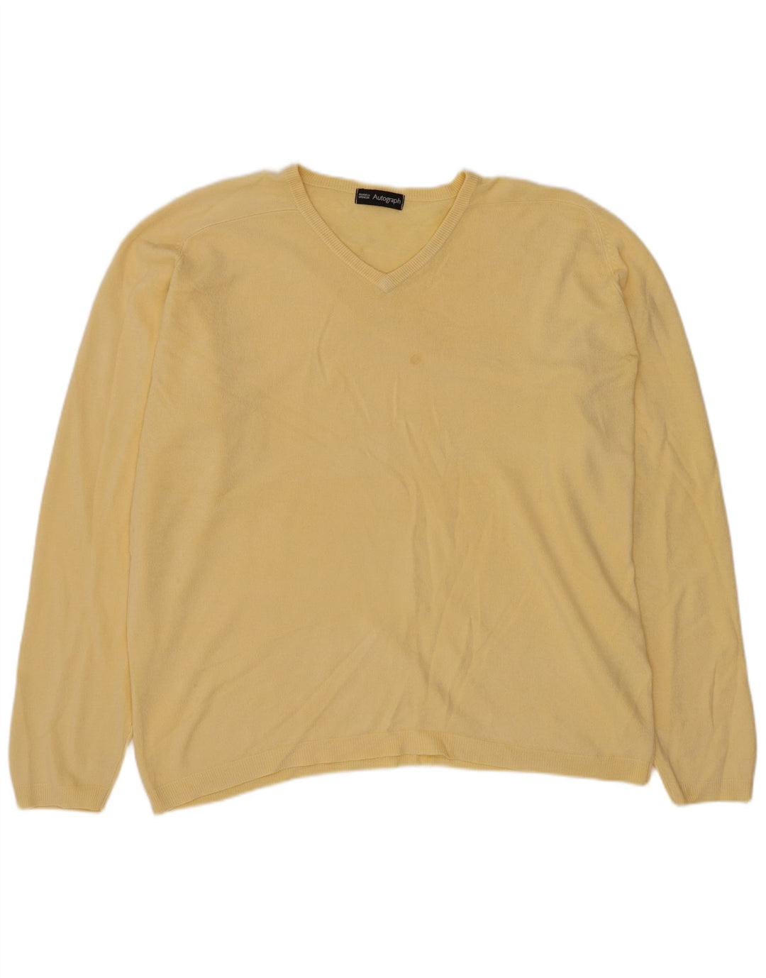 Marks & Spencer Mens Autograph V-Neck Jumper Sweater Large Yellow Acrylic