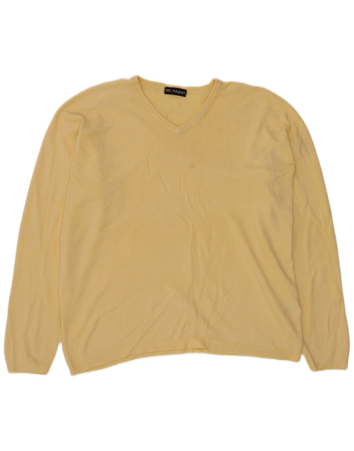 Marks & Spencer Mens Autograph V-Neck Jumper Sweater Large Yellow Acrylic