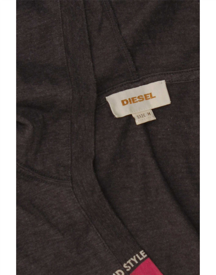 Diesel Womens Hooded Graphic Top Long Sleeve UK 12 Medium Grey