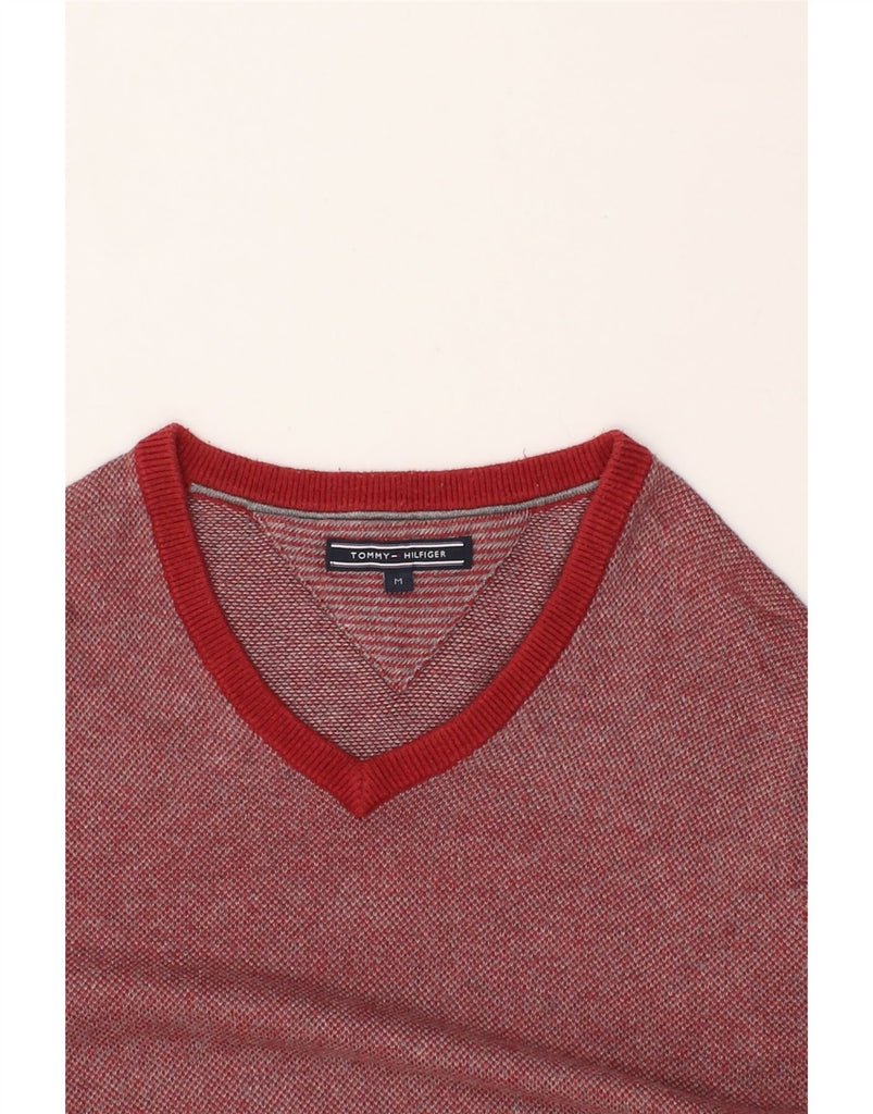 TOMMY HILFIGER Mens V-Neck Jumper Sweater Medium Red Cotton | Vintage Tommy Hilfiger | Thrift | Second-Hand Tommy Hilfiger | Used Clothing | Messina Hembry 