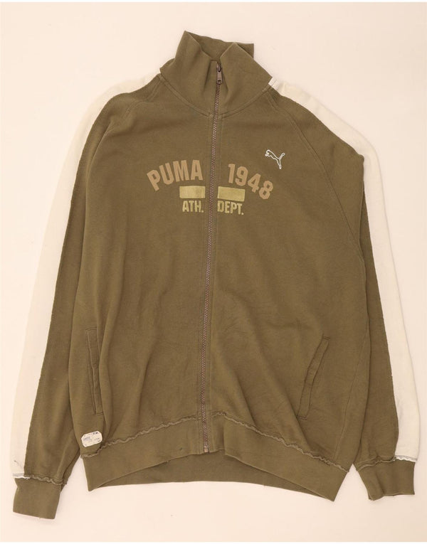 Puma Mens Graphic Tracksuit Top Jacket 2XL Khaki Colourblock Cotton