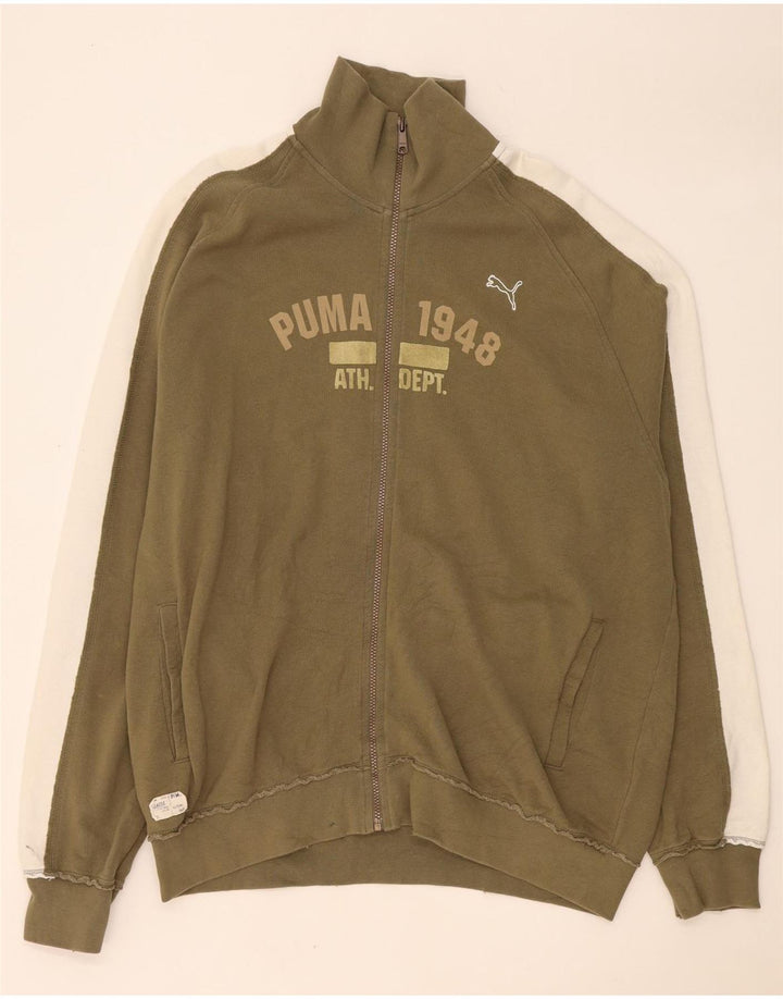 Puma Mens Graphic Tracksuit Top Jacket 2XL Khaki Colourblock Cotton