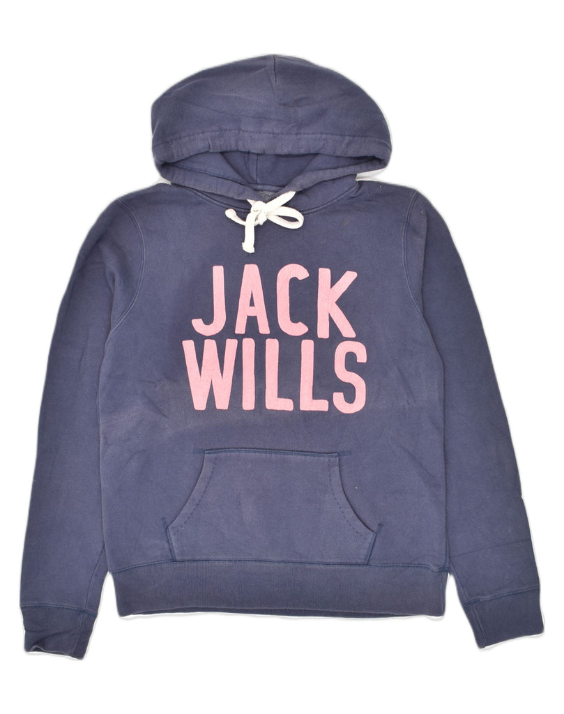 JACK WILLS Womens Graphic Hoodie Jumper UK 14 Large  Navy Blue Cotton | Vintage Jack Wills | Thrift | Second-Hand Jack Wills | Used Clothing | Messina Hembry 