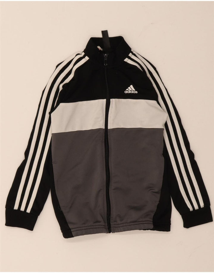 Adidas Boys Tracksuit Top Jacket 7-8 Years Black Colourblock Polyester
