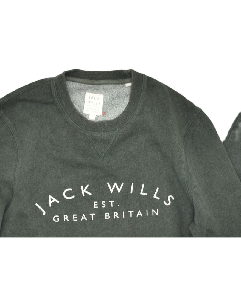 JACK WILLS Mens Graphic Sweatshirt Jumper Small Green Cotton | Vintage | Thrift | Second-Hand | Used Clothing | Messina Hembry 