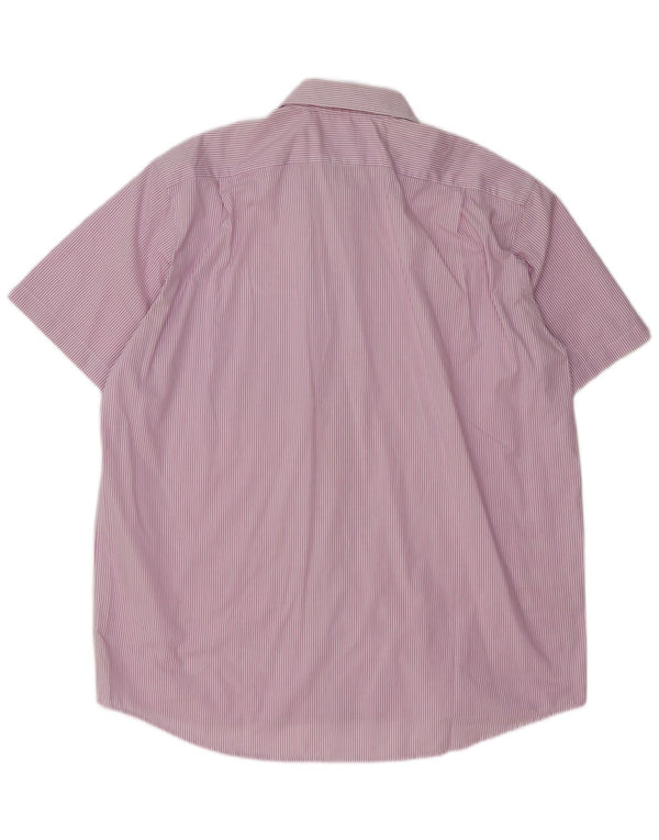 LACOSTE Mens Short Sleeve Shirt Size 45 XL Purple Pinstripe Cotton